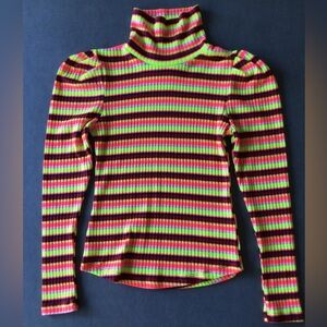 Maeve by Anthropologie Striped Puff Sleeve Turtleneck XS